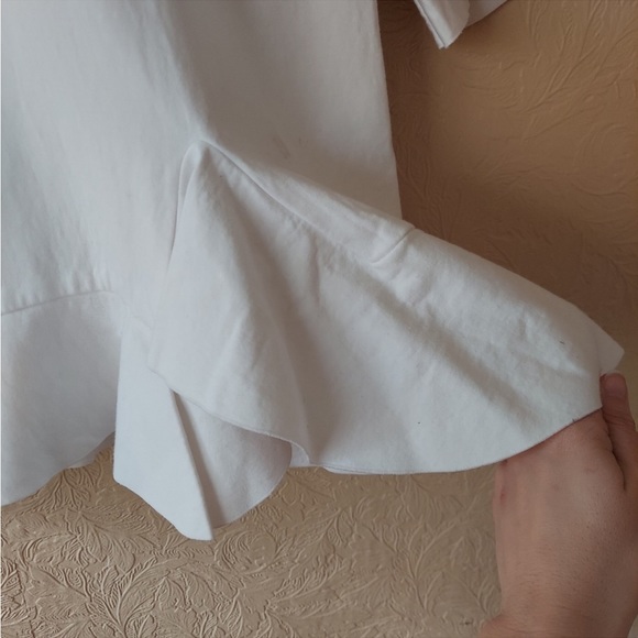 GOEN.J Top White Bell Sleeve Sleeve Cotton Pullover Peplum Ruffle Short Sleeve 6 - Picture 5 of 7